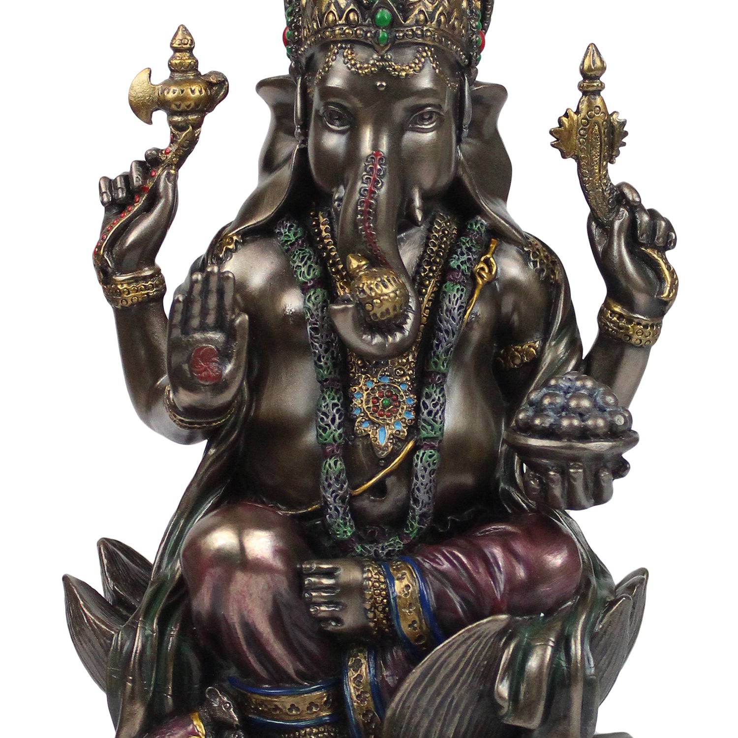 Resin Sitting Ganesha Idol Mangalkari Ganpati Murti In Multicolor Height 7.Inch - SvarupArt