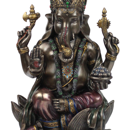 Resin Sitting Ganesha Idol Mangalkari Ganpati Murti In Multicolor Height 7.Inch - SvarupArt