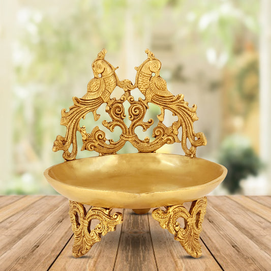 9 Inch Gold Color Brass Large Oil Diya: Perfect for Home Temple Aarti, Camphor Burning, and Table Mandir - SvarupArt