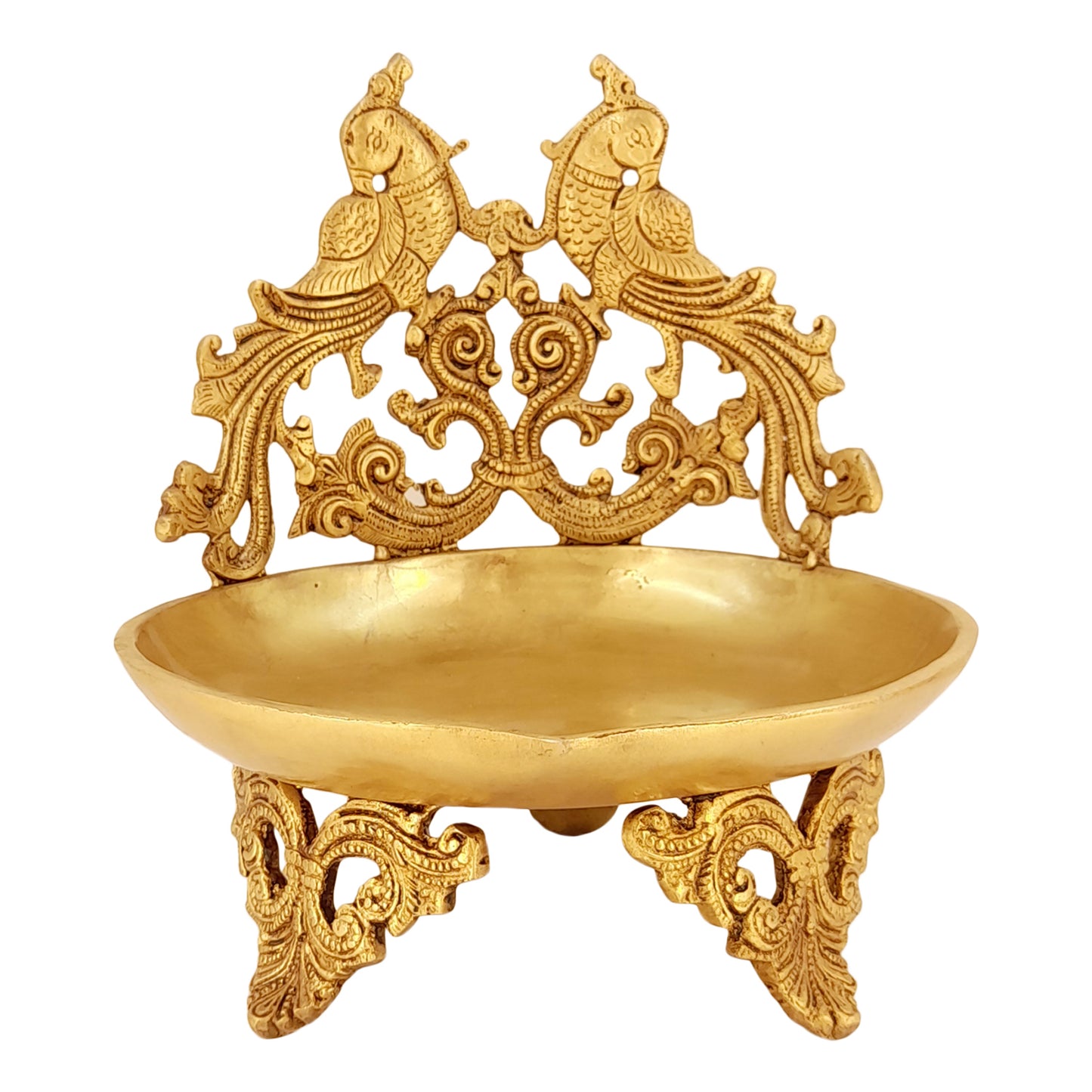 9 Inch Gold Color Brass Large Oil Diya: Perfect for Home Temple Aarti, Camphor Burning, and Table Mandir - SvarupArt