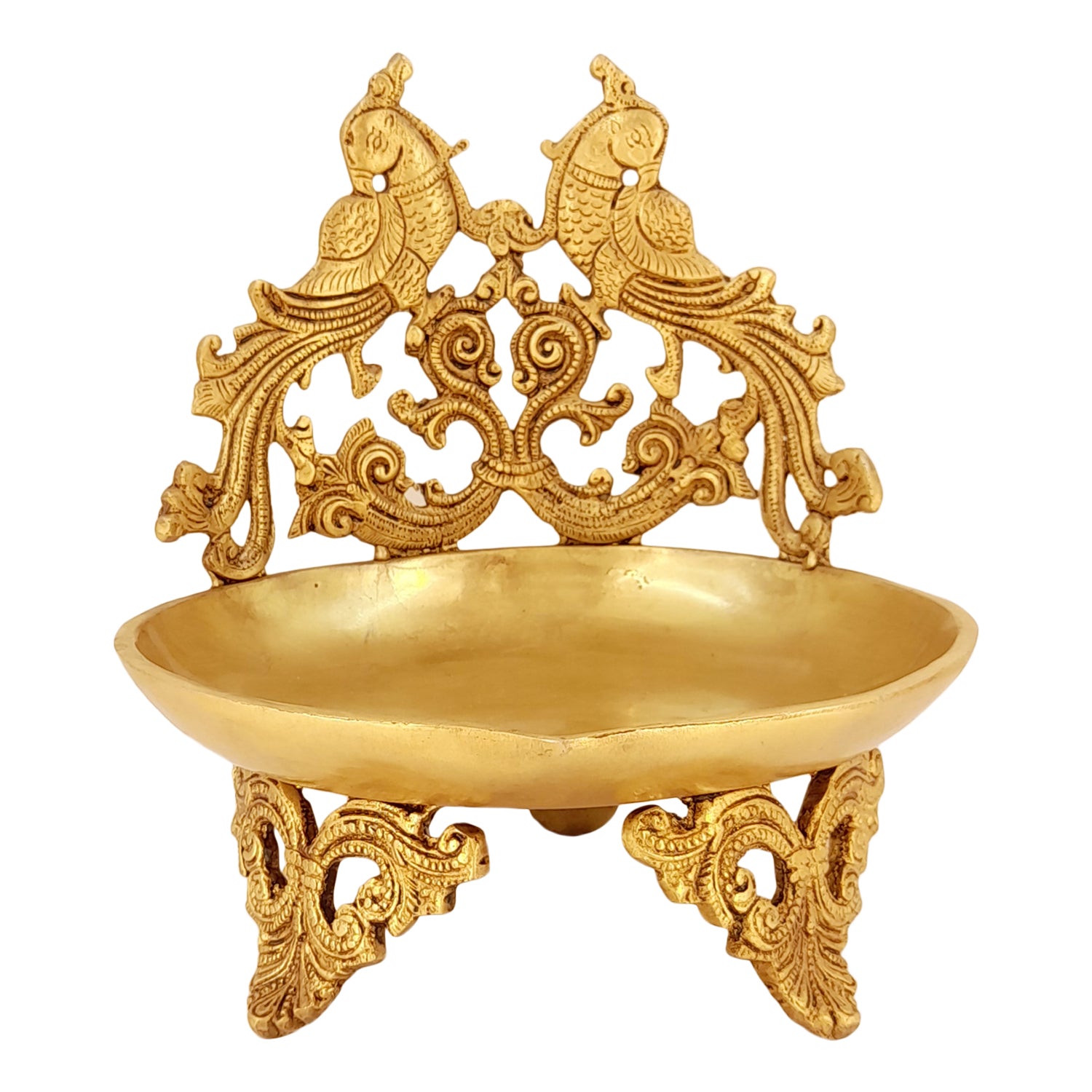 9 Inch Gold Color Brass Large Oil Diya: Perfect for Home Temple Aarti, Camphor Burning, and Table Mandir - SvarupArt
