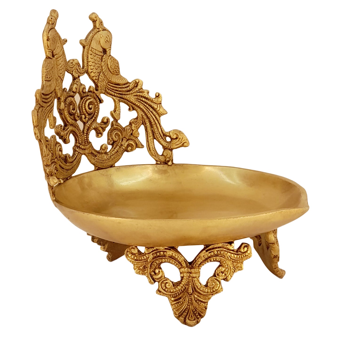 9 Inch Gold Color Brass Large Oil Diya: Perfect for Home Temple Aarti, Camphor Burning, and Table Mandir - SvarupArt