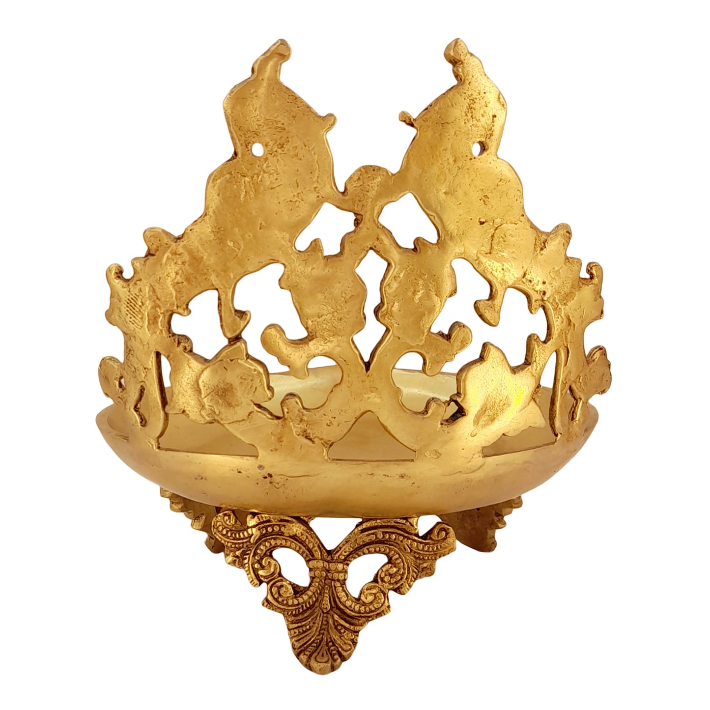 9 Inch Gold Color Brass Large Oil Diya: Perfect for Home Temple Aarti, Camphor Burning, and Table Mandir - SvarupArt