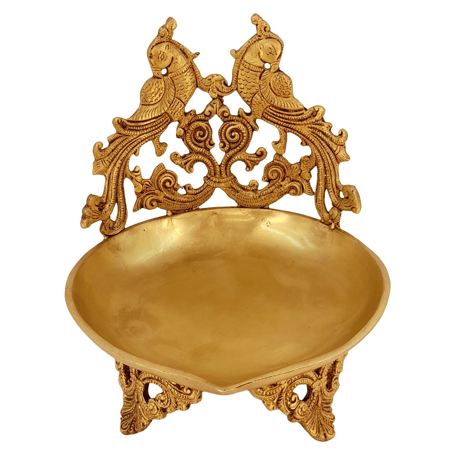 9 Inch Gold Color Brass Large Oil Diya: Perfect for Home Temple Aarti, Camphor Burning, and Table Mandir - SvarupArt
