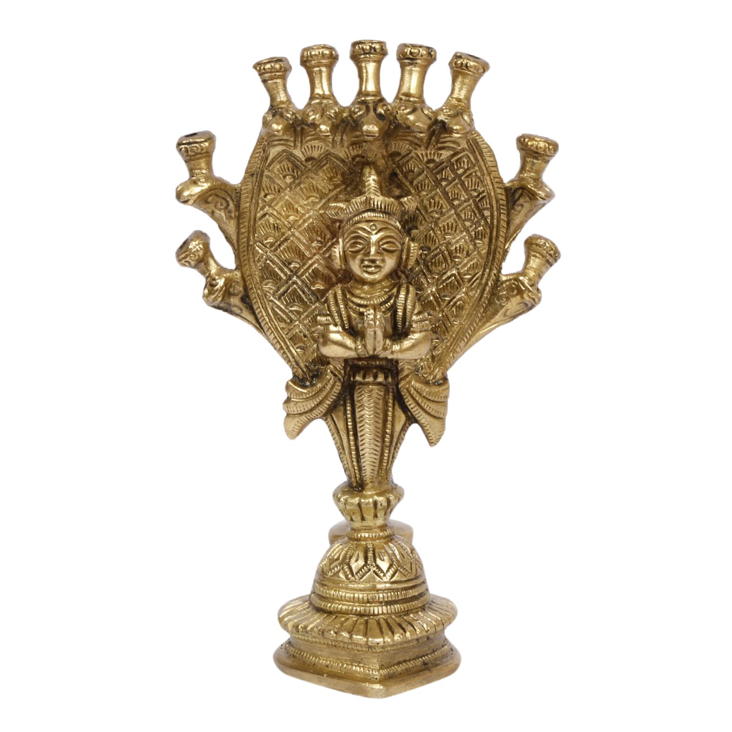 5.5 Inch Gold Color Brass Naag Aarti Deepak with Handle: Can be used as Camphor Burner and Hand Held Arti Diya for Puja - SvarupArt