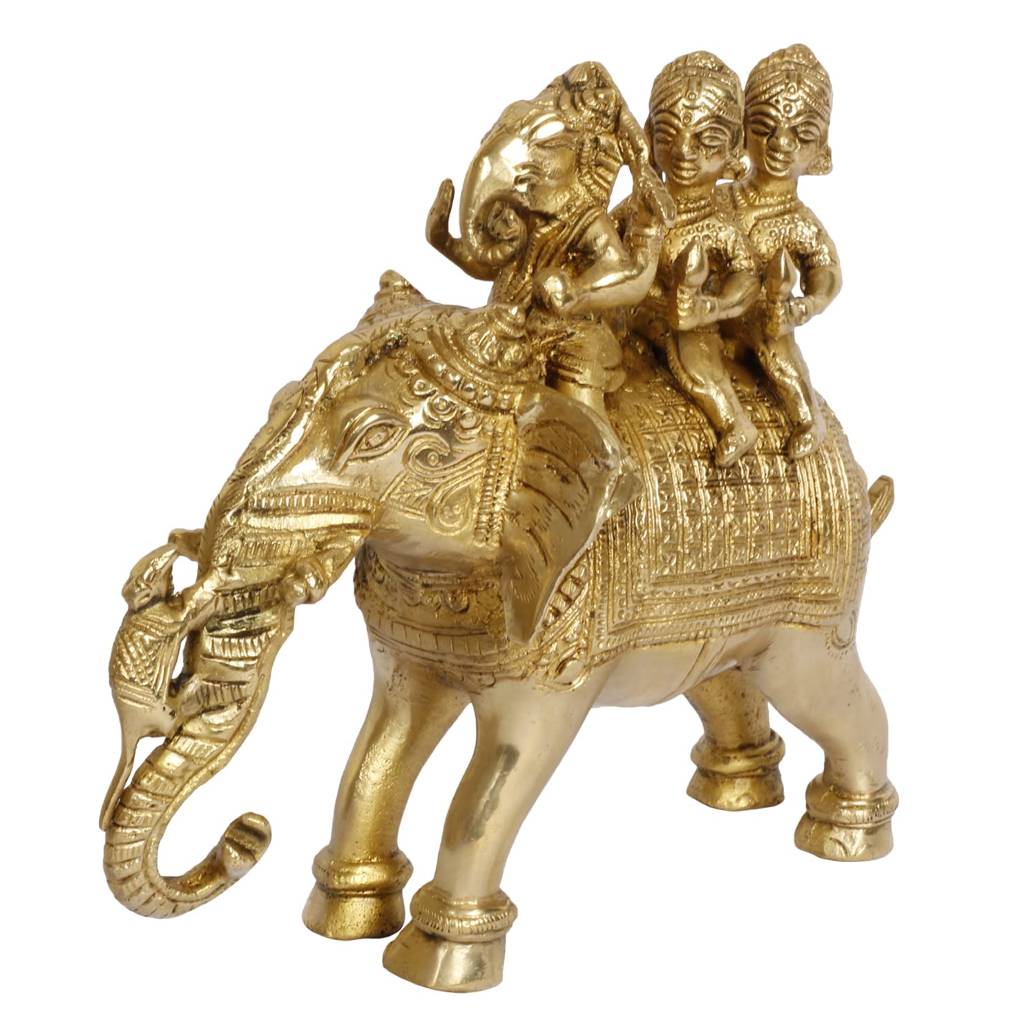 Brass Riddhi Siddhi Ganesha Idol In Gold Color Height 9 Inch Weight 2.5 Kg - SvarupArt