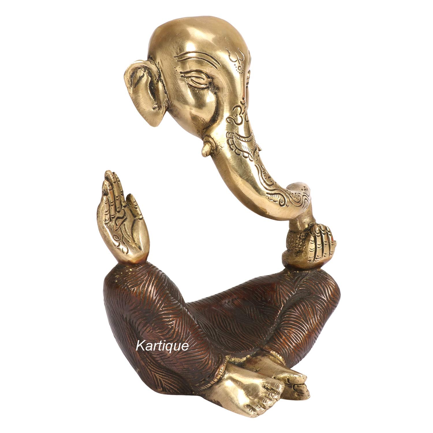 Brass Trunk Ganesha Idol In Multicolor Height 7 Inch Weight 1.8 Kg - SvarupArt