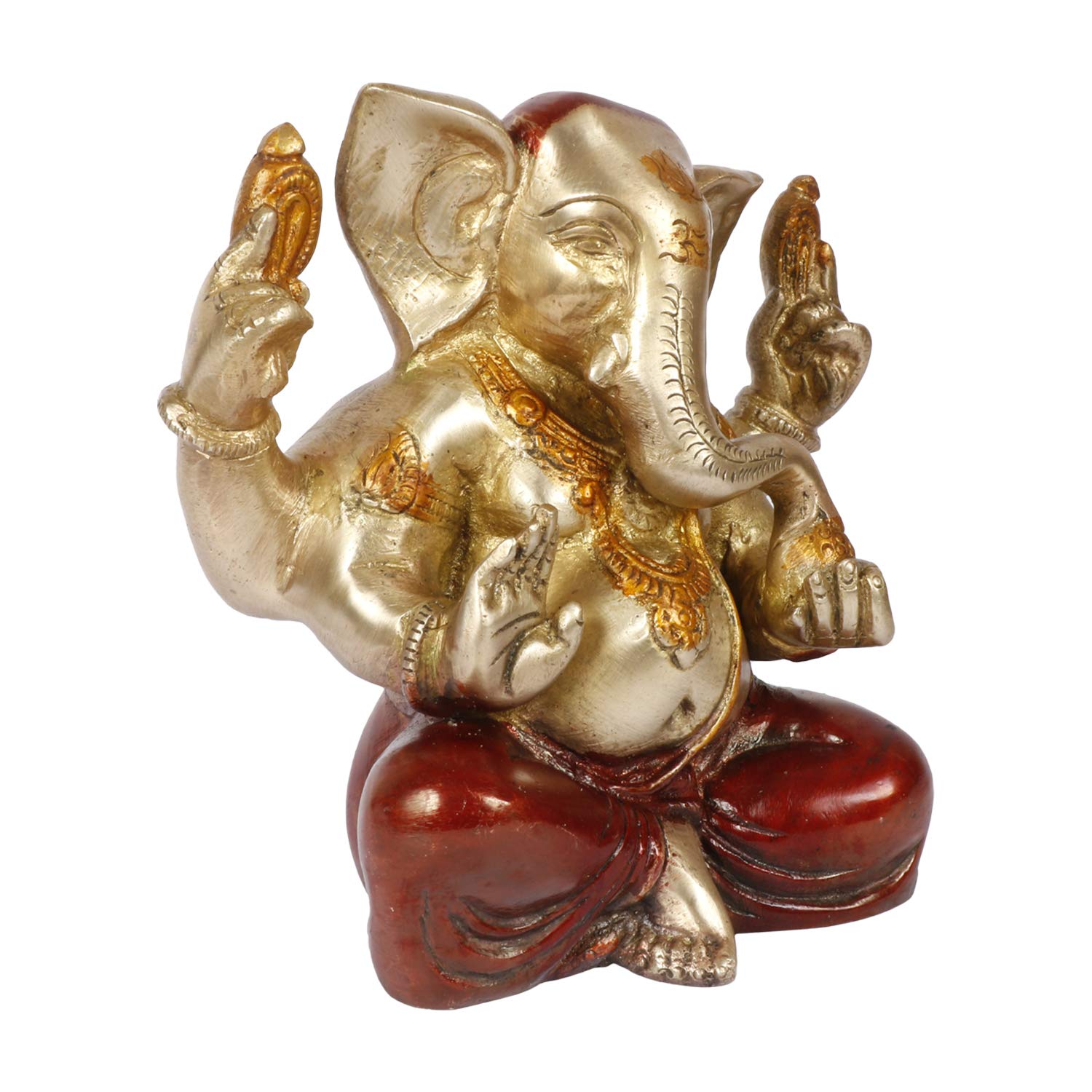 Brass Sitting Ganesha Idol In Multicolor Height 9 Inch Weight 1.8 Kg - SvarupArt