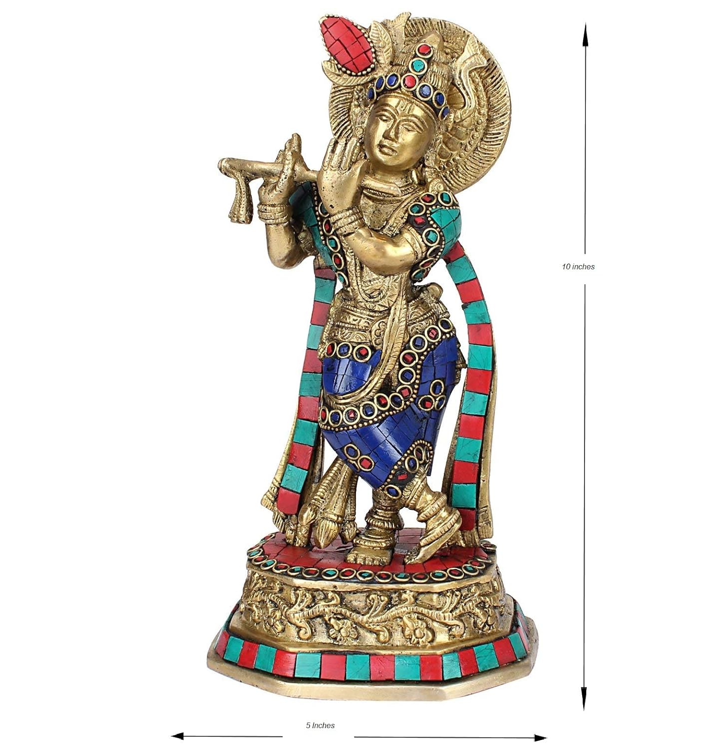 Brass Krishna Bhagwan Murti in Multicolor Height 10 Inch - SvarupArt
