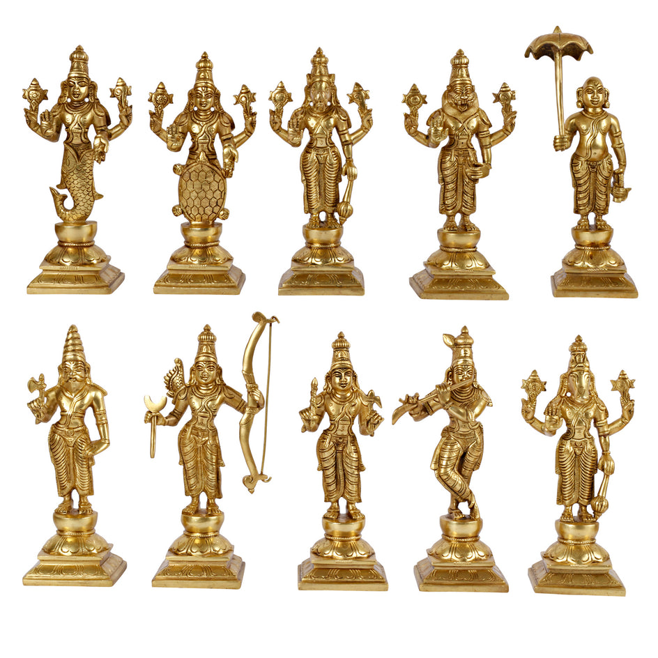 9.5" Dashavatara Ten Incarnation of Lord Vishnu Brass Handmade