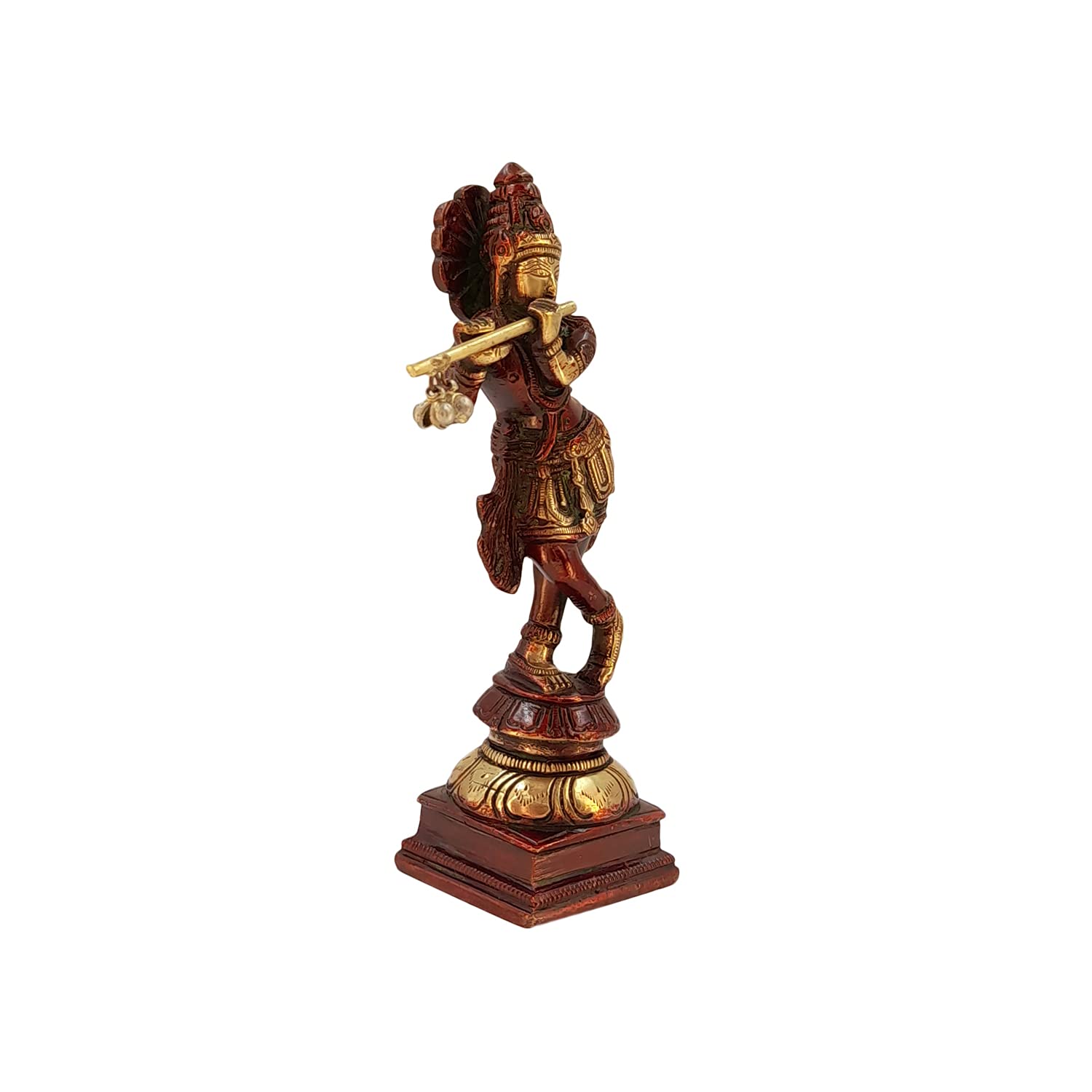 Brass Krishna Bhagwan Idol in Brown Color Height 6 Inch - SvarupArt