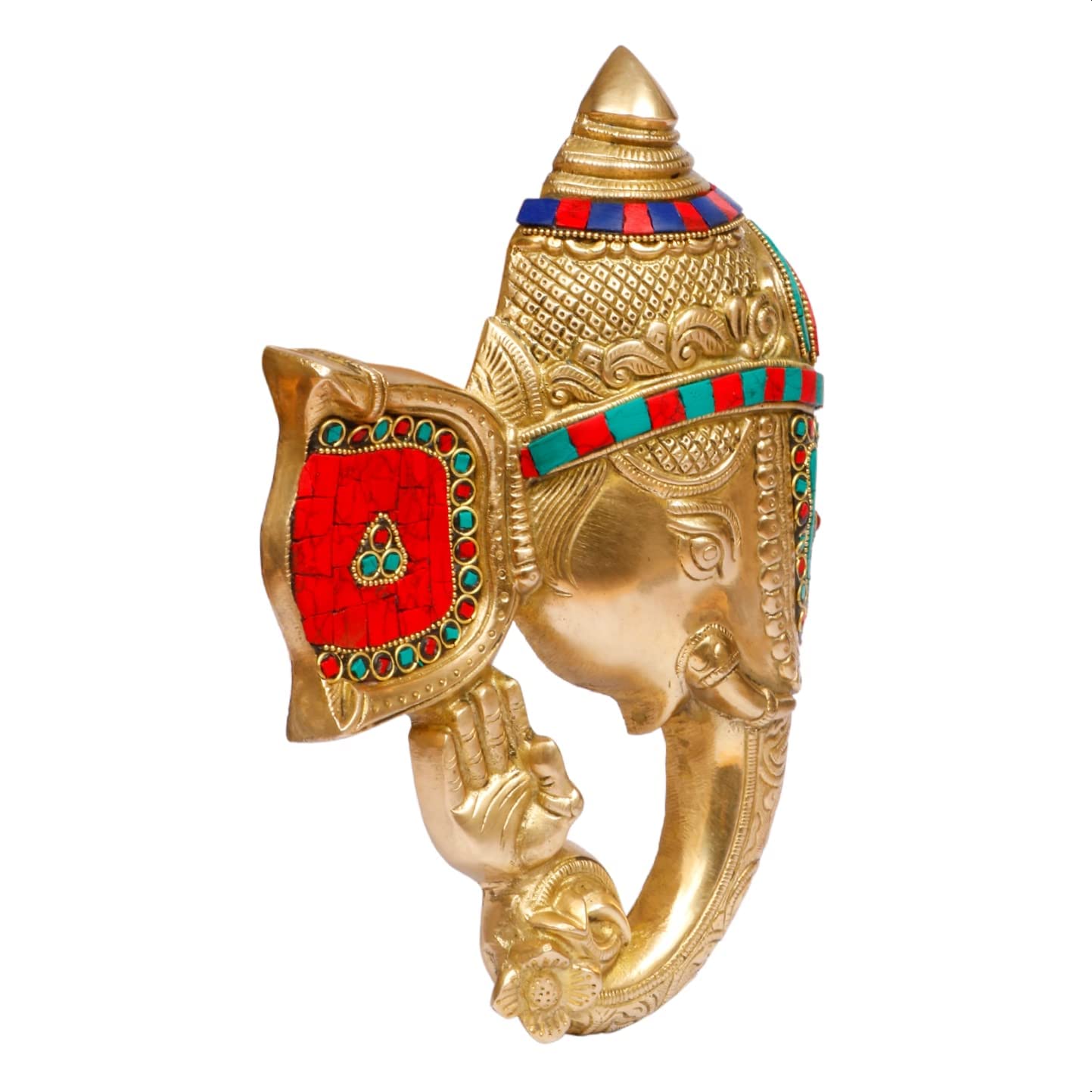 Brass Wall Hanging Ganesha Idol In Multicolor Height 8 Inch Weight 2 Kg - SvarupArt