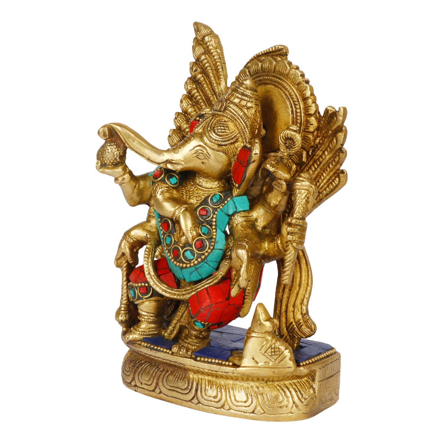 Brass Sitting Ganesha Idol In Multicolor Height 7.5 Inch Weight 1.7 Kg - SvarupArt