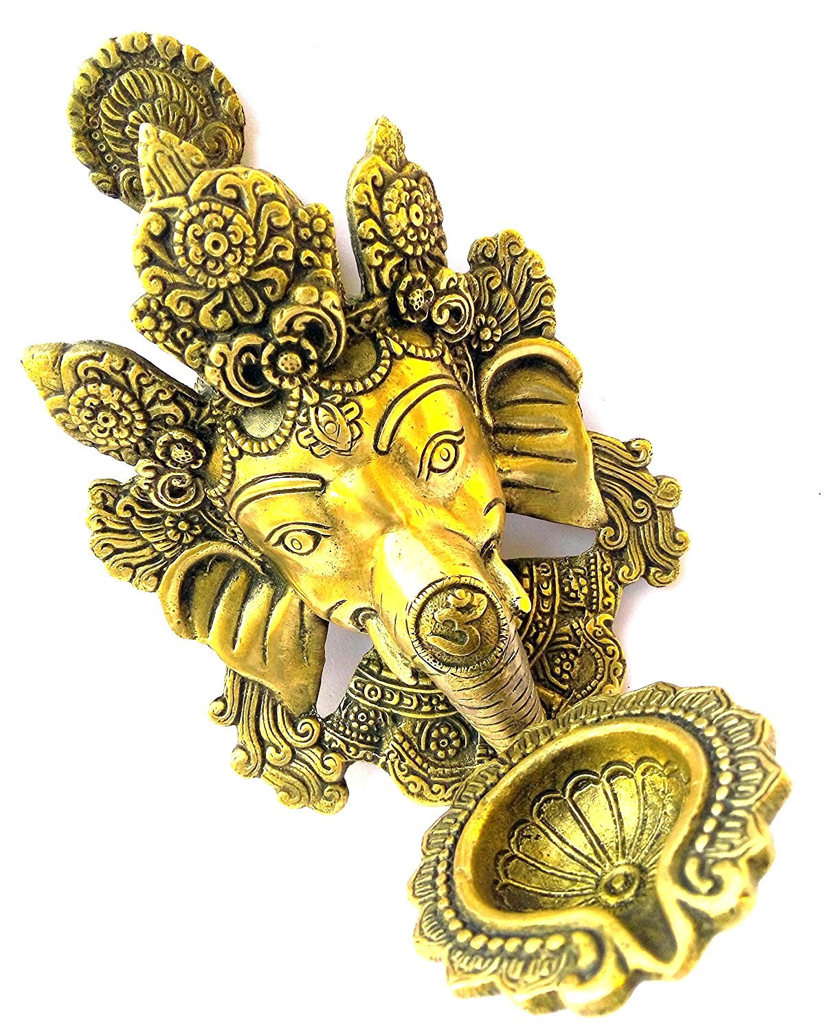 Brass Ganesha Idol with Lamp on Trunk: For Diwali, Home Decor & Wall Gifts. - SvarupArt