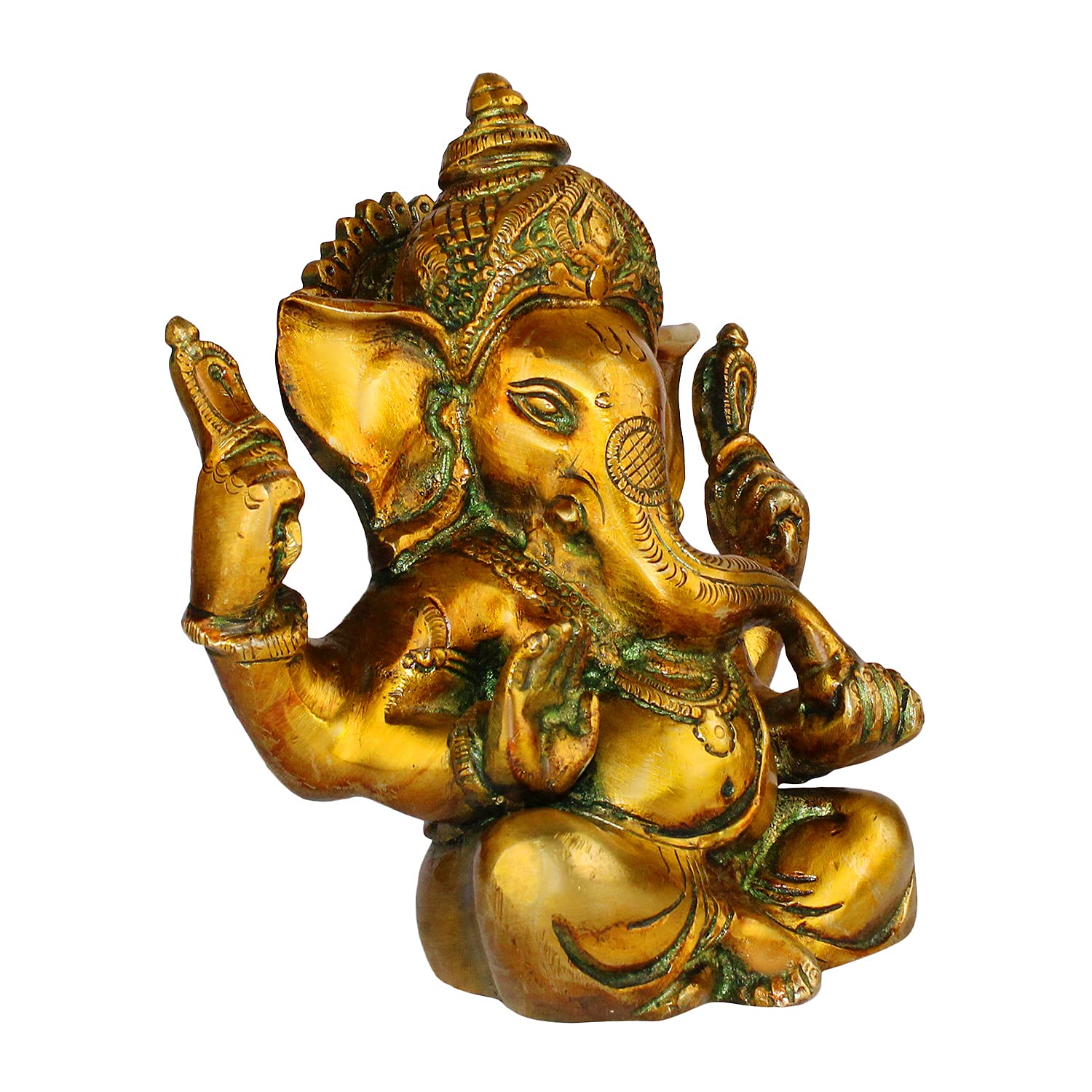 Brass Sitting Ganesha Idol In Multicolor Height 7 Inch Weight 1.5 Kg - SvarupArt