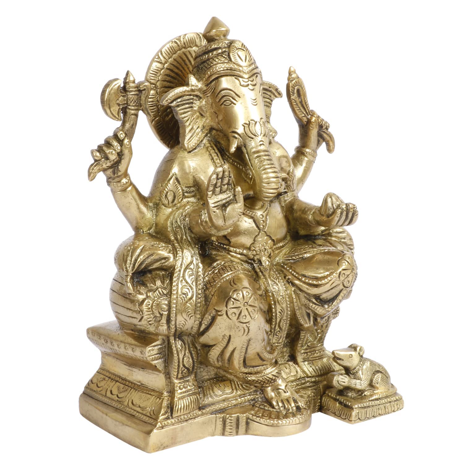 Brass Sitting Ganesha Idol In Multicolor Height 7 Inch Weight 1.65 Kg - SvarupArt
