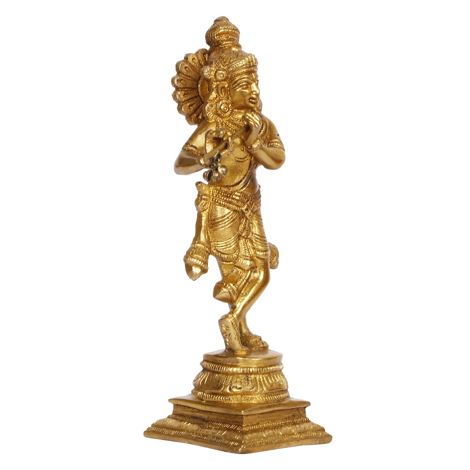 Brass Krishna Bhagwan Idol in Gold Color Height 8 Inch - SvarupArt