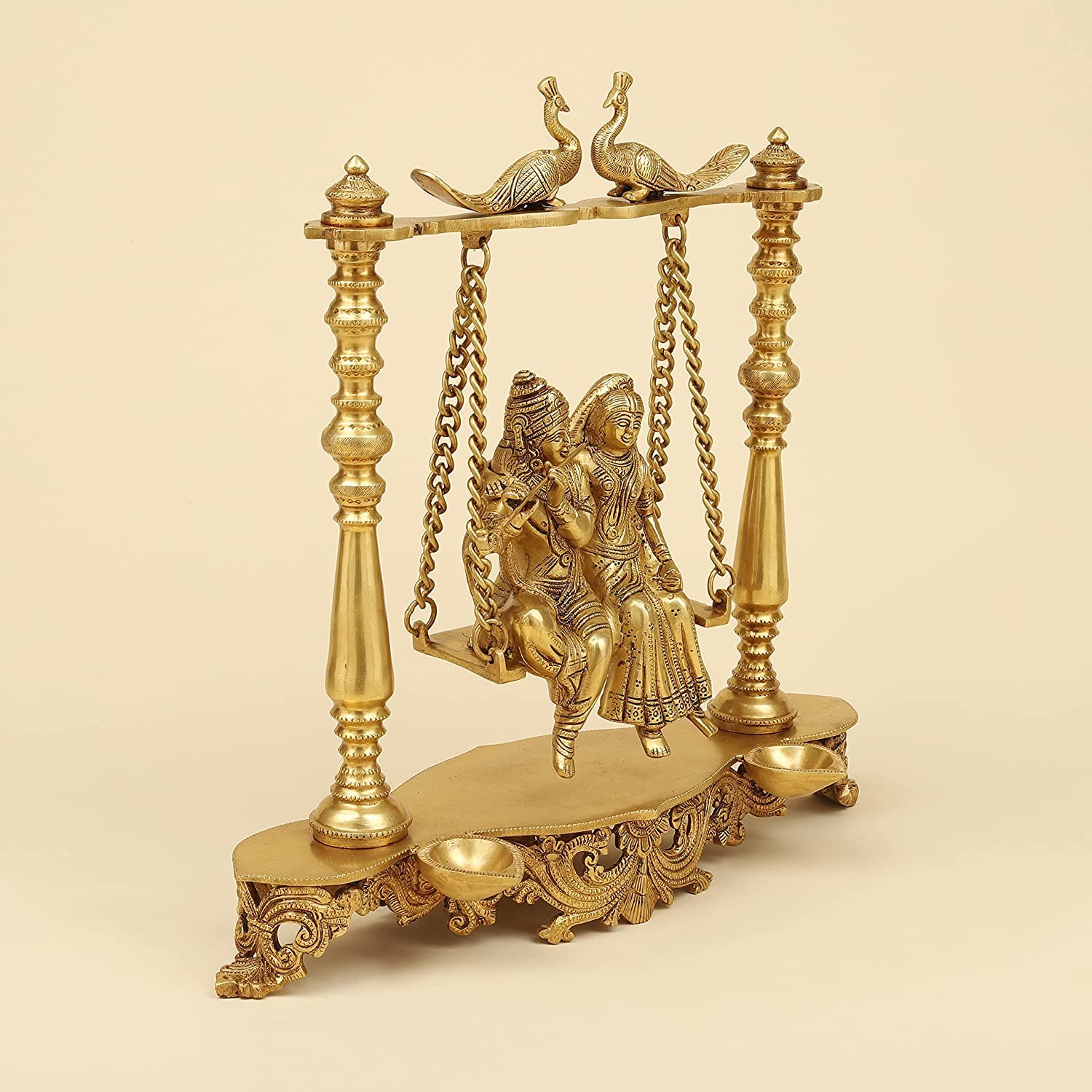 Brass Radha Krishna Jhula in Gold Color Height 16 Inch - SvarupArt