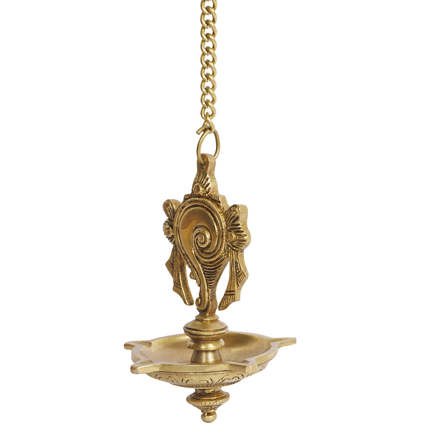 18 Inch Gold Color Vishnu Shankh Wall-Hanging Diya with Chain: Perfect for Home, Mandir & Temple - SvarupArt
