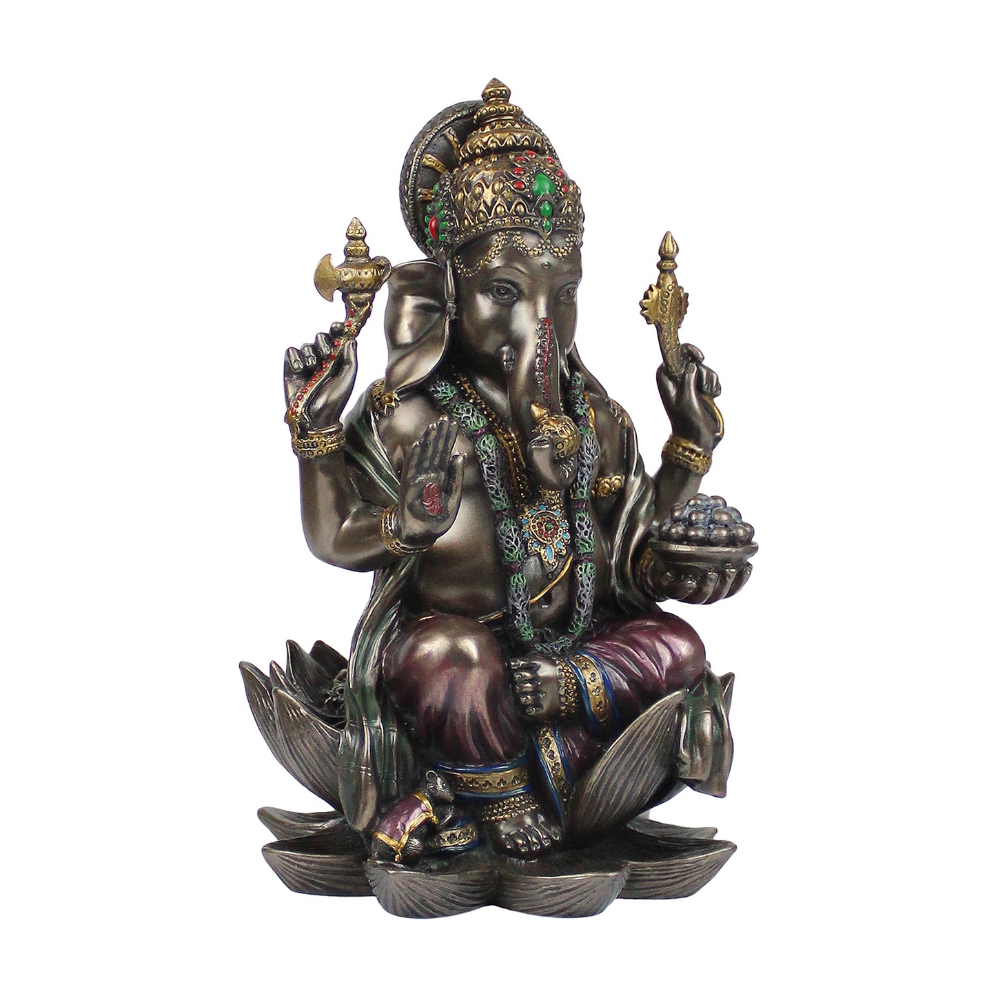 Resin Sitting Ganesha Idol Mangalkari Ganpati Murti In Multicolor Height 7.Inch - SvarupArt