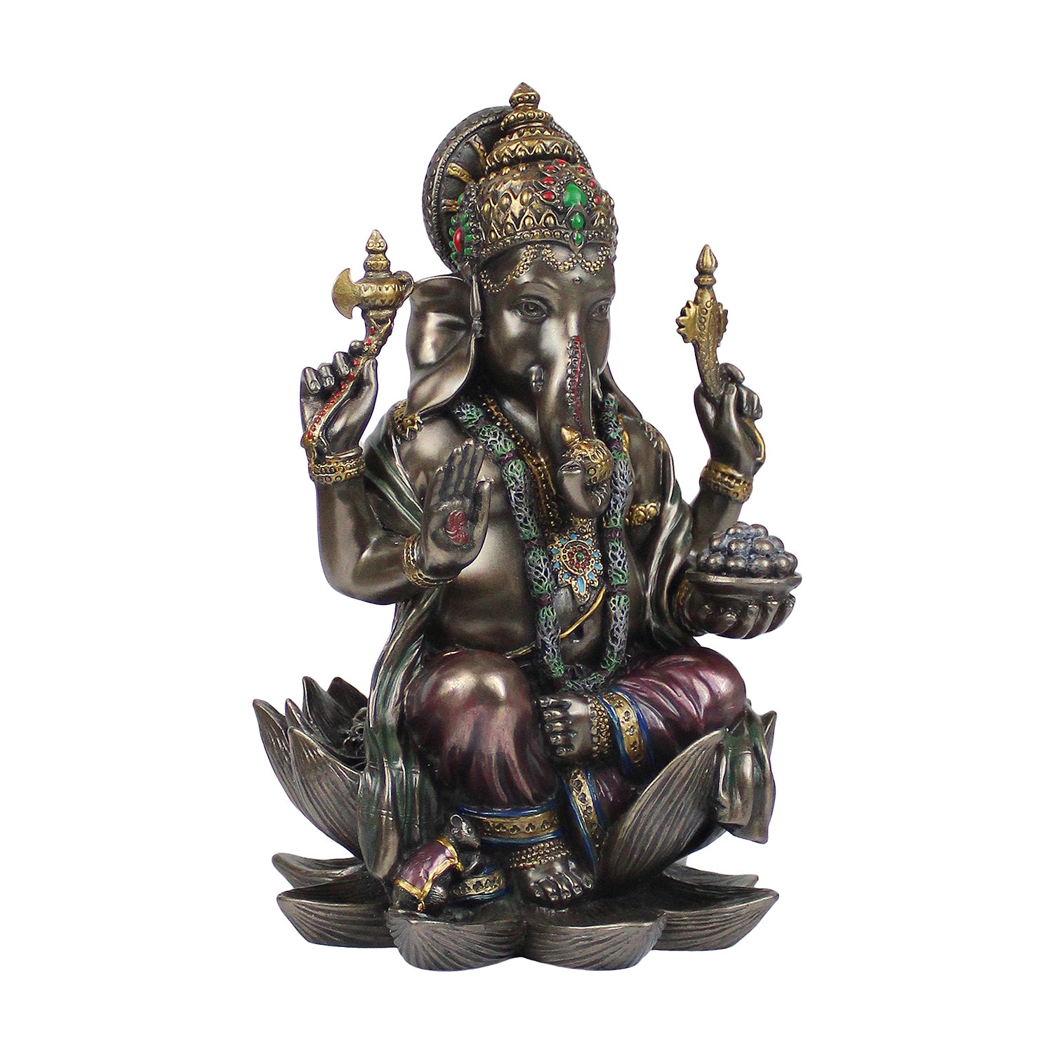 Resin Sitting Ganesha Idol Mangalkari Ganpati Murti In Multicolor Height 7.Inch - SvarupArt