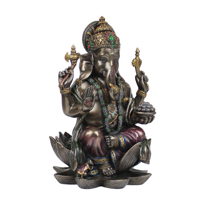 Resin Sitting Ganesha Idol Mangalkari Ganpati Murti In Multicolor Height 7.Inch - SvarupArt
