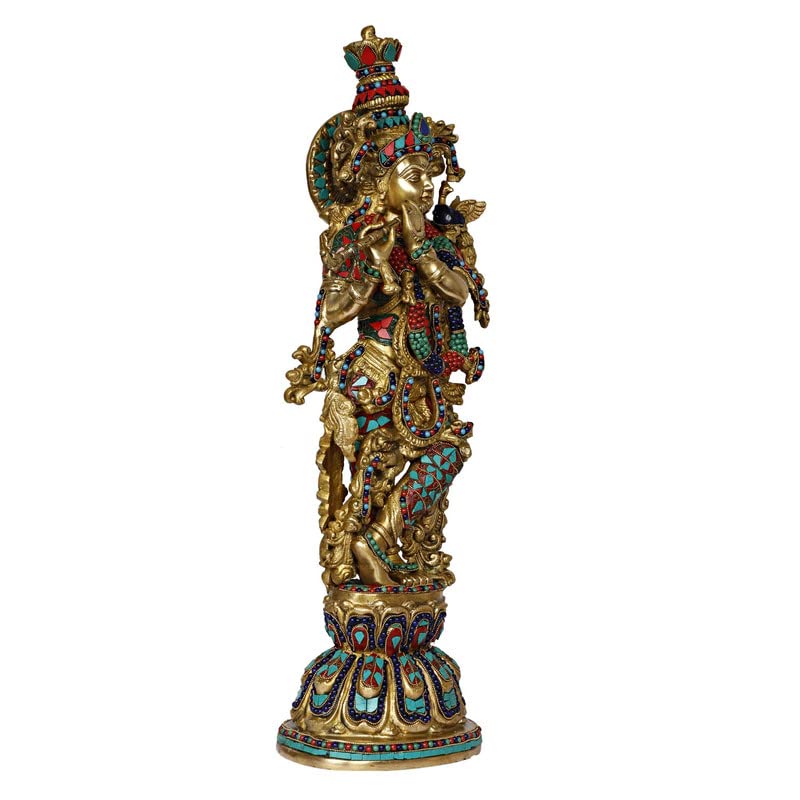 Brass Krishna Murti in Multicolor Height 29 Inch