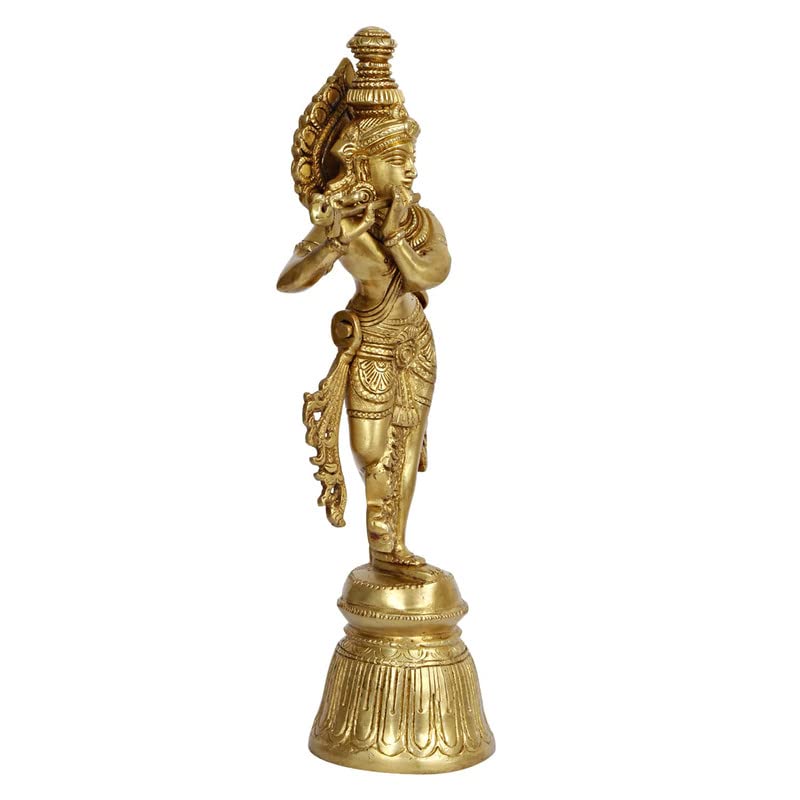 Brass Murli Krishna Murti in Gold Color Height 3 Inch - SvarupArt