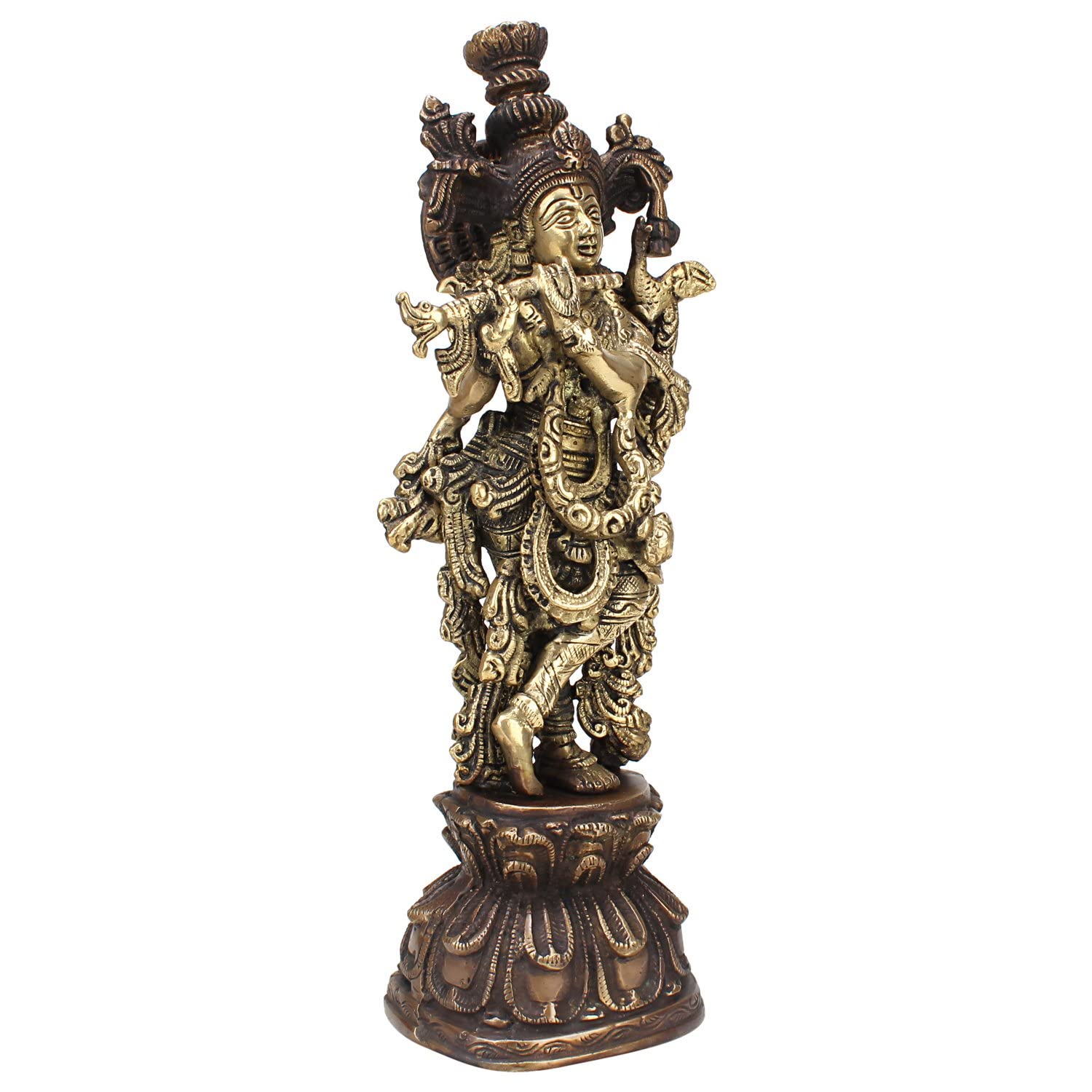 Brass Krishna Idol in Multicolor Height 13 Inch - SvarupArt