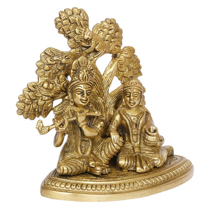 Radha Krishna Murti Under Tree in Gold Color Height 5.5 Inch - SvarupArt