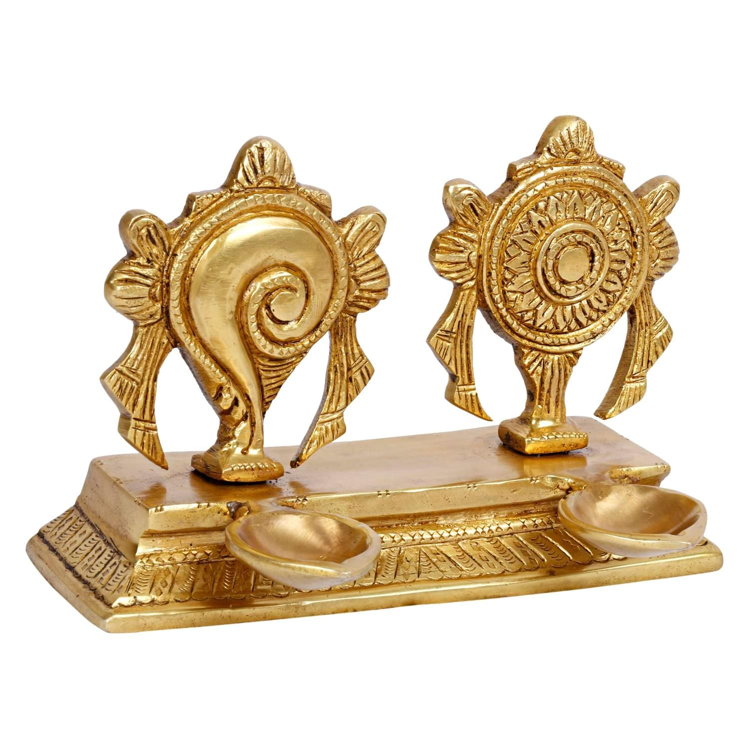 4.25 Inch Brass Shankh Chakra Diya: Gold Color Color - SvarupArt