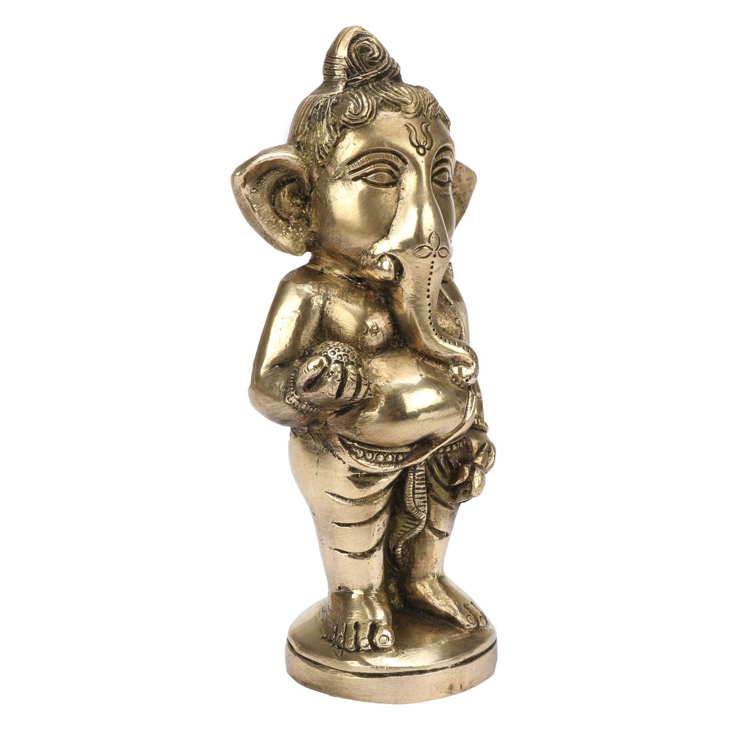 Brass Standing Ganesha Idol In Gold Color Height 5 Inch Weight 1 Kg - SvarupArt