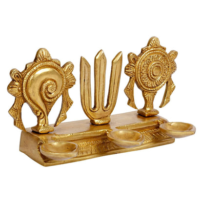 4.25 Inch Brass Shankh Chakra Namah Diya: Gold Color - SvarupArt