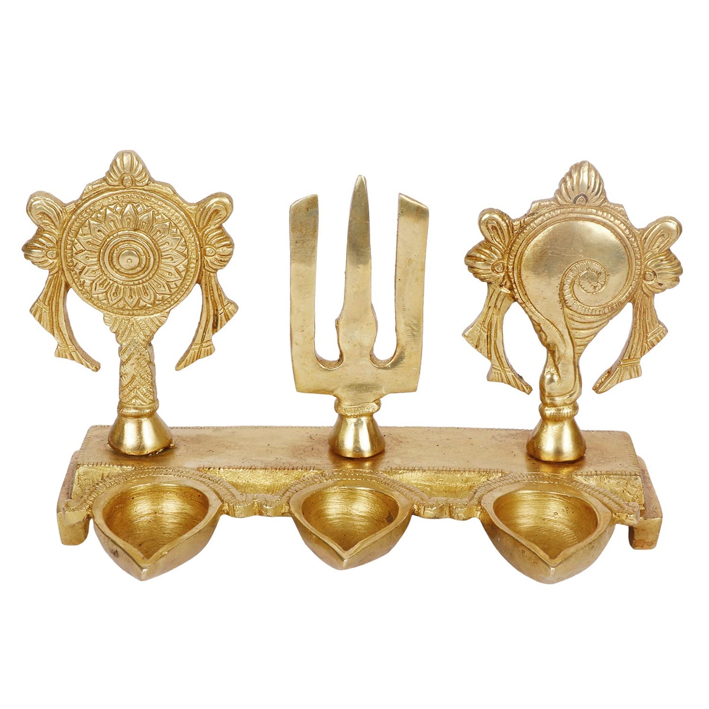 Brass Tirupati Balaji Shankh Chakra Namah Oil Lamp Diya Deepam: Ideal for Temple and Home Decoration - SvarupArt