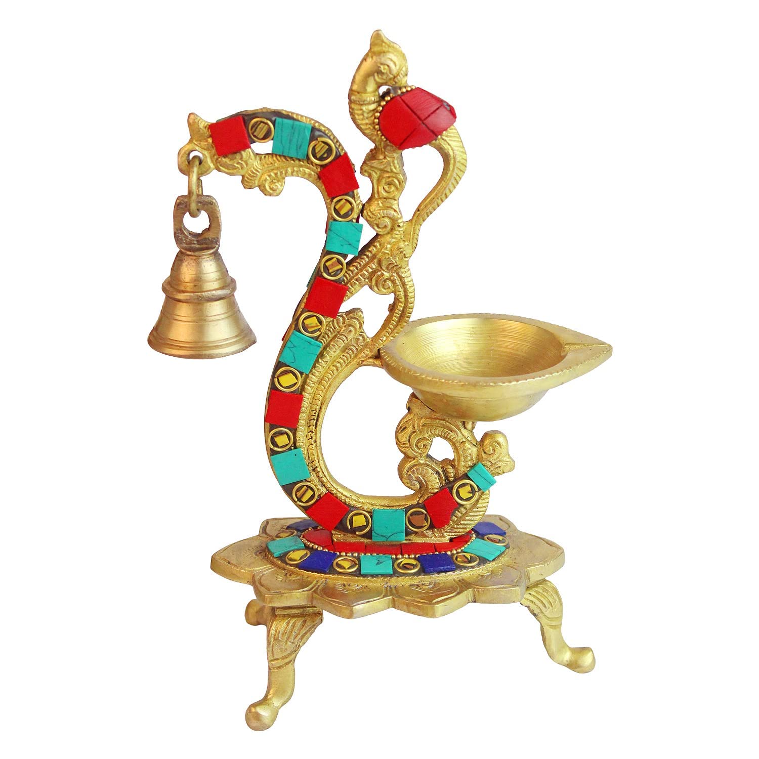 Brass Oil Lamp Diya with Parrot Sitting on Top Deepam for Temple Home Decor Pooja - SvarupArt