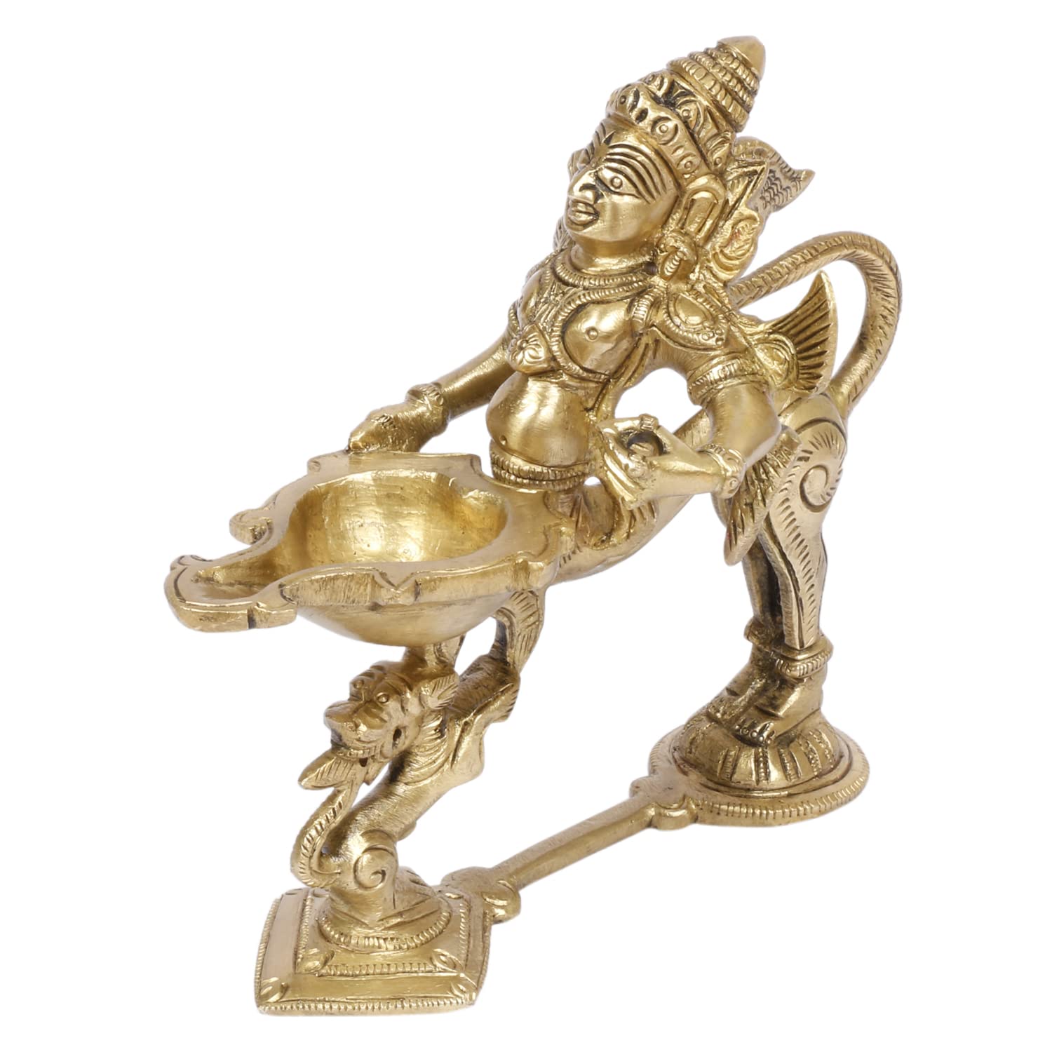 5.5 Inch Gold Color Brass Garuda Aarti Deepak with Handle: Can be used as Camphor Burner, Hand Held Arti Diya for Puja - SvarupArt
