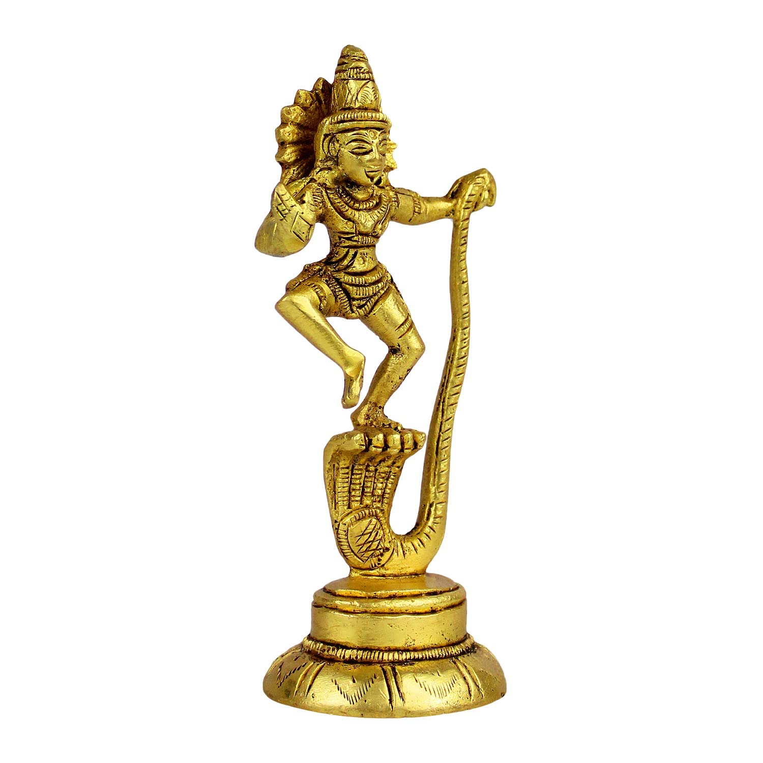 Brass Krishna on Kaliya Naag in Gold Color Height 4 Inch - SvarupArt