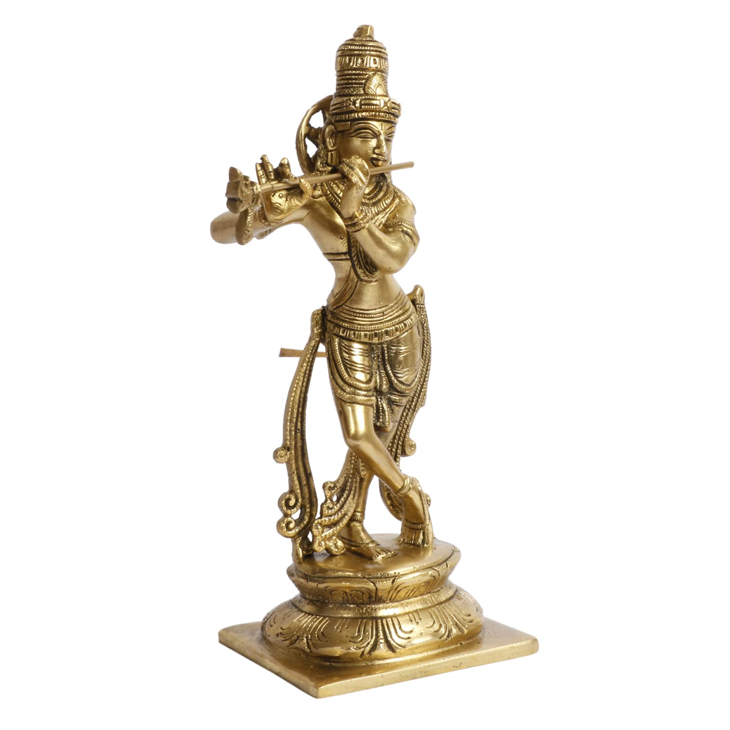 Brass Krishna Bhagwan Murti in Gold Color Height 10 Inch - SvarupArt