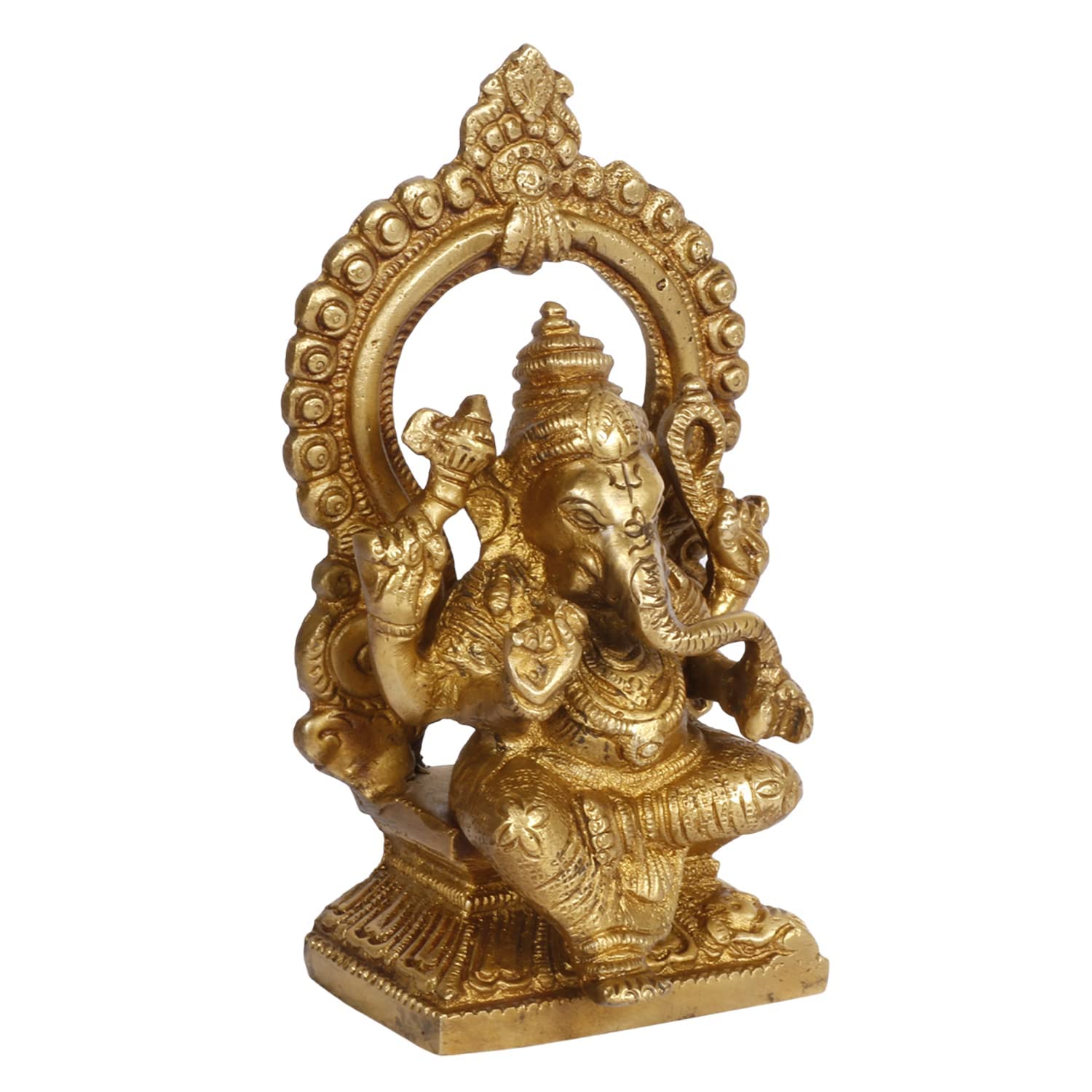 Brass Abstract Ganesha Idol In Gold Color Height 4.5 Inch Weight 0.85 Kg - SvarupArt
