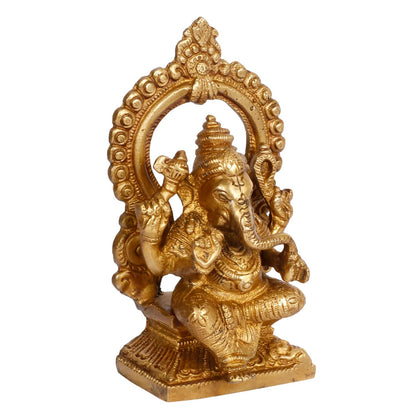 Brass Abstract Ganesha Idol In Gold Color Height 4.5 Inch Weight 0.85 Kg - SvarupArt