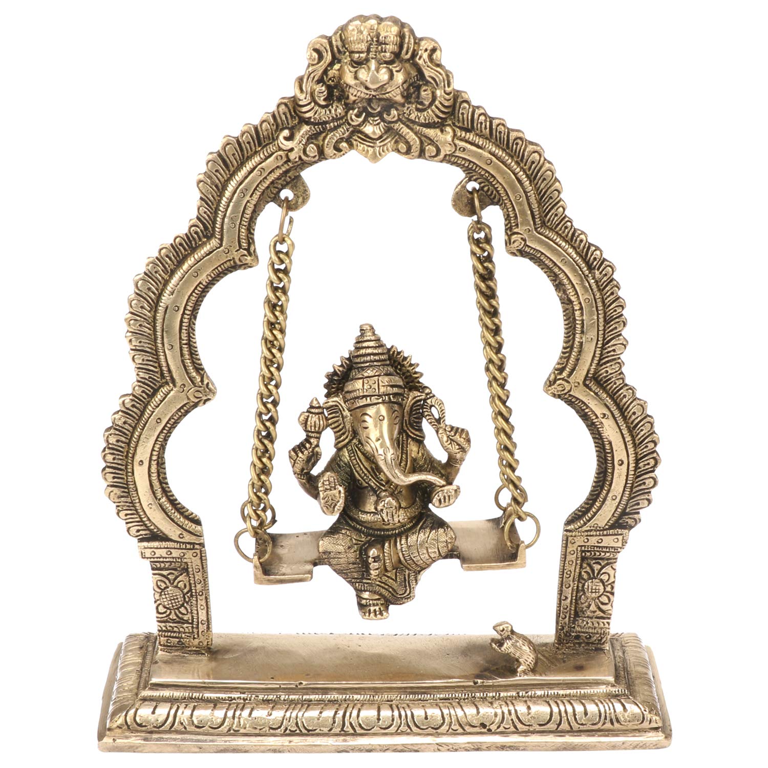 Brass Jhula Ganesha Idol In Gold Color Height 5.5 Inch Weight 1.3 Kg - SvarupArt