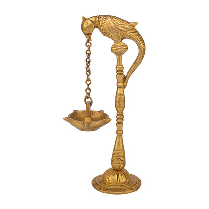 Traditional Brass Parrot Design Hanging Table Diya Stand: Perfect for Home Entrance Decor - SvarupArt