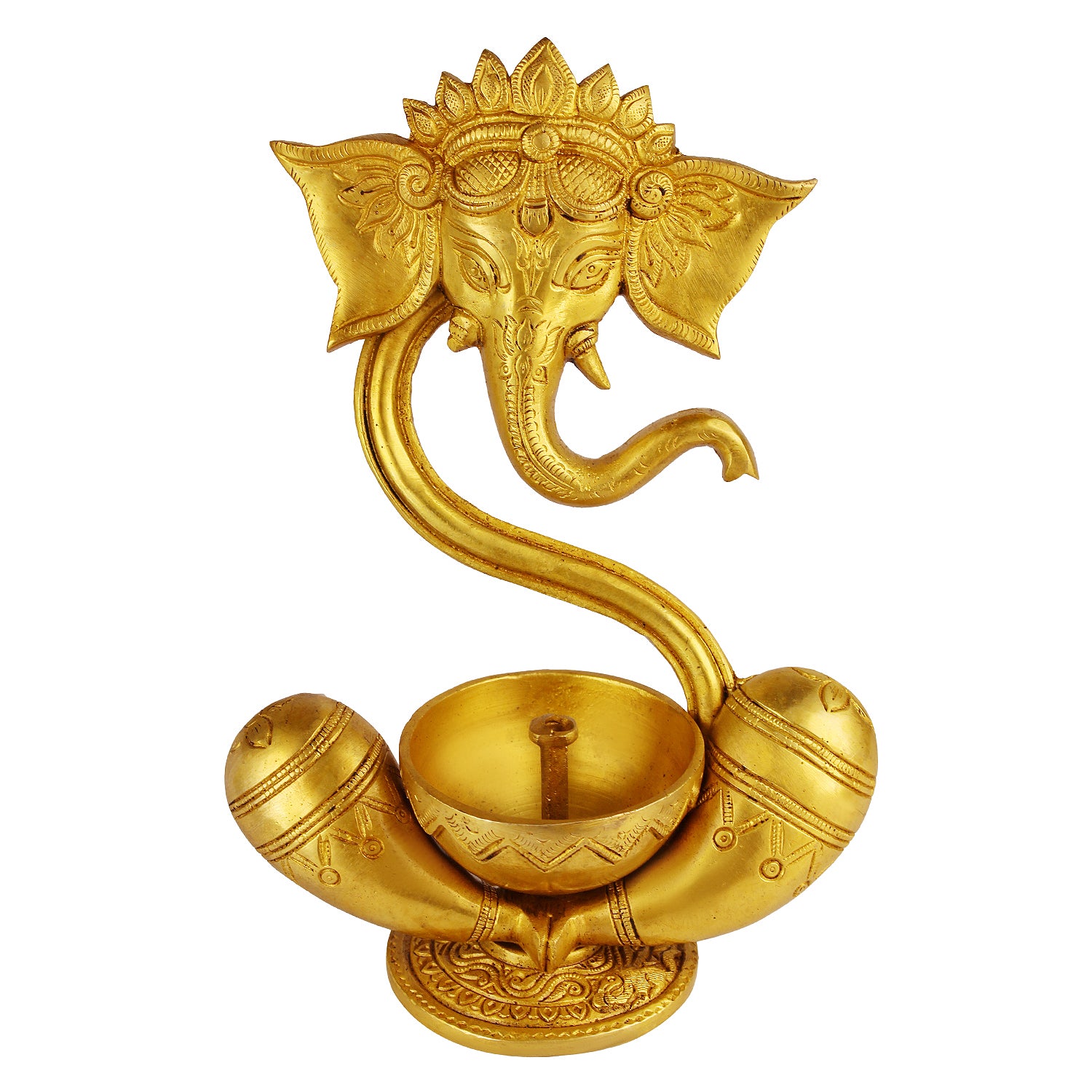 Brass Ganesh Idol Oil Diya: Home Decor, Diwali Gift, Height 8.5 Inch - SvarupArt