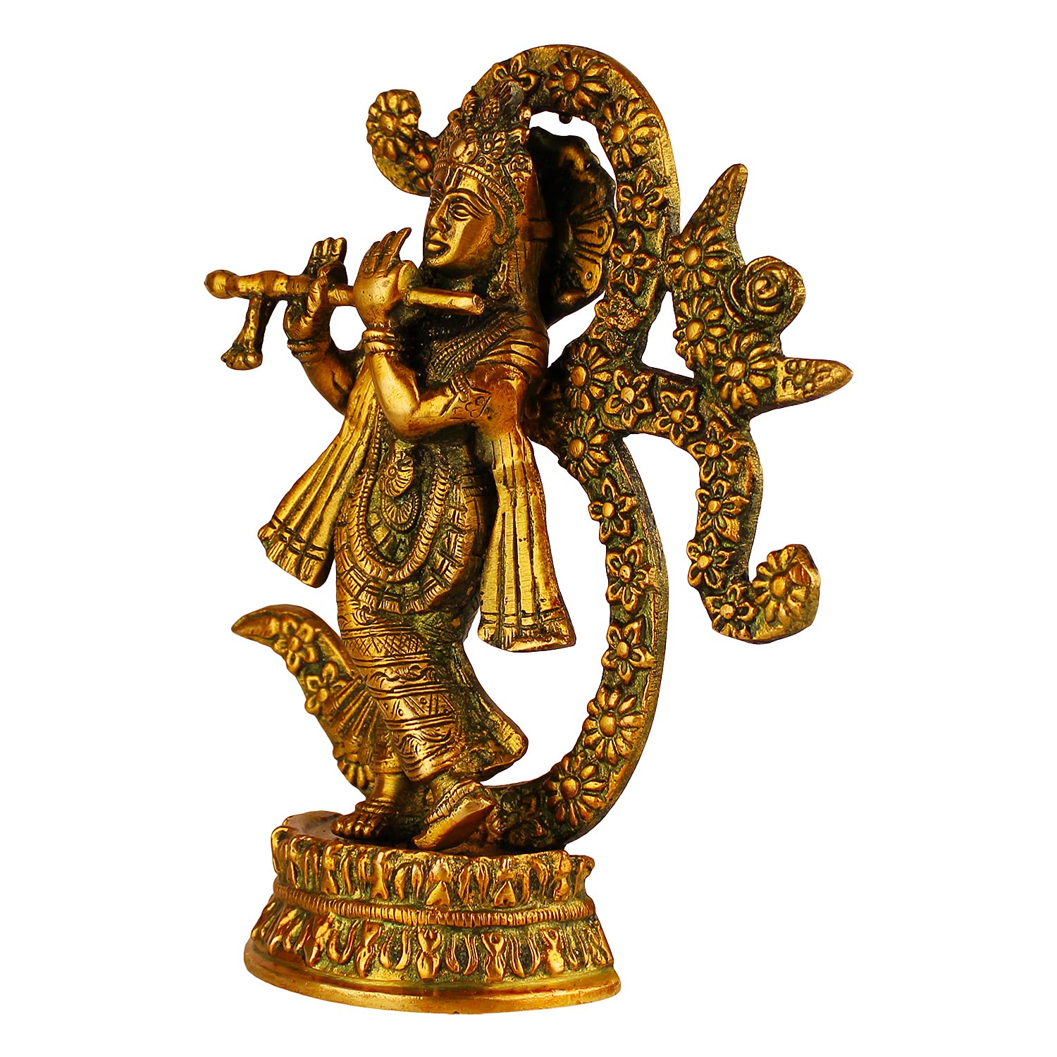 Brass Krishan Bhagwan Idol with Om in Multi Color Height 8 Inch - SvarupArt