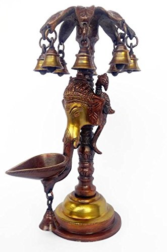 Stunning Ganesha Showpiece with Nine Bells and Trunk Diya: Ideal for Home and Table Decor, a Perfect Gift - SvarupArt