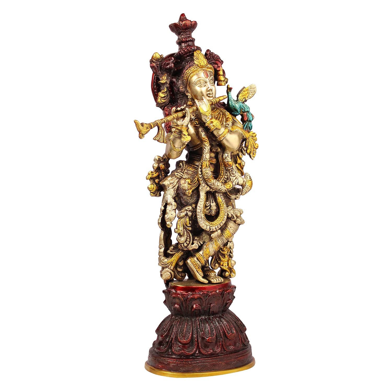 Brass Krishna Murti in Antique Gold Color Height 21 Inch - SvarupArt