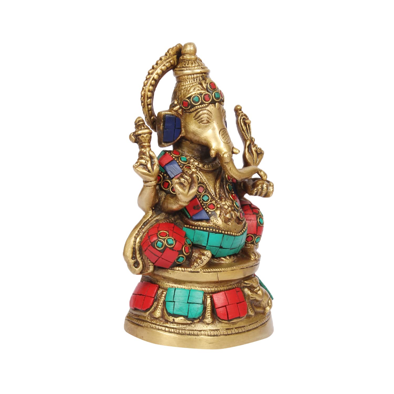 Brass Sitting Ganesha Idol for Mandir in Multicolor for Living Room Height 5.5 Inch Weight 1.4 Kg - SvarupArt