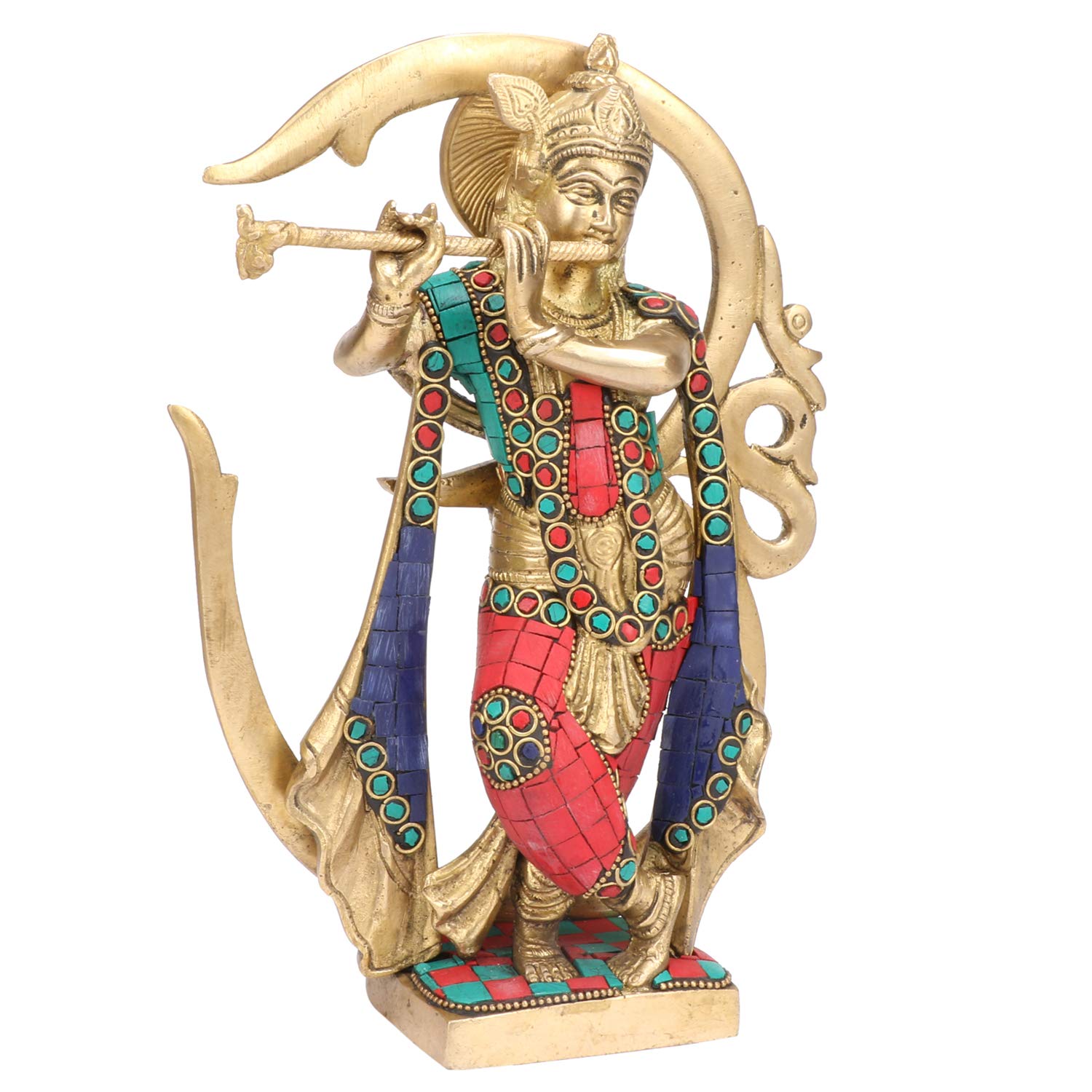Brass Krishna Murti in Multicolor Heigh 8.5-Inch - SvarupArt