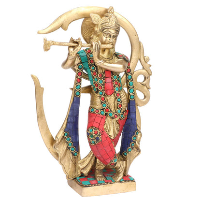 Brass Krishna Murti in Multicolor Heigh 8.5-Inch - SvarupArt