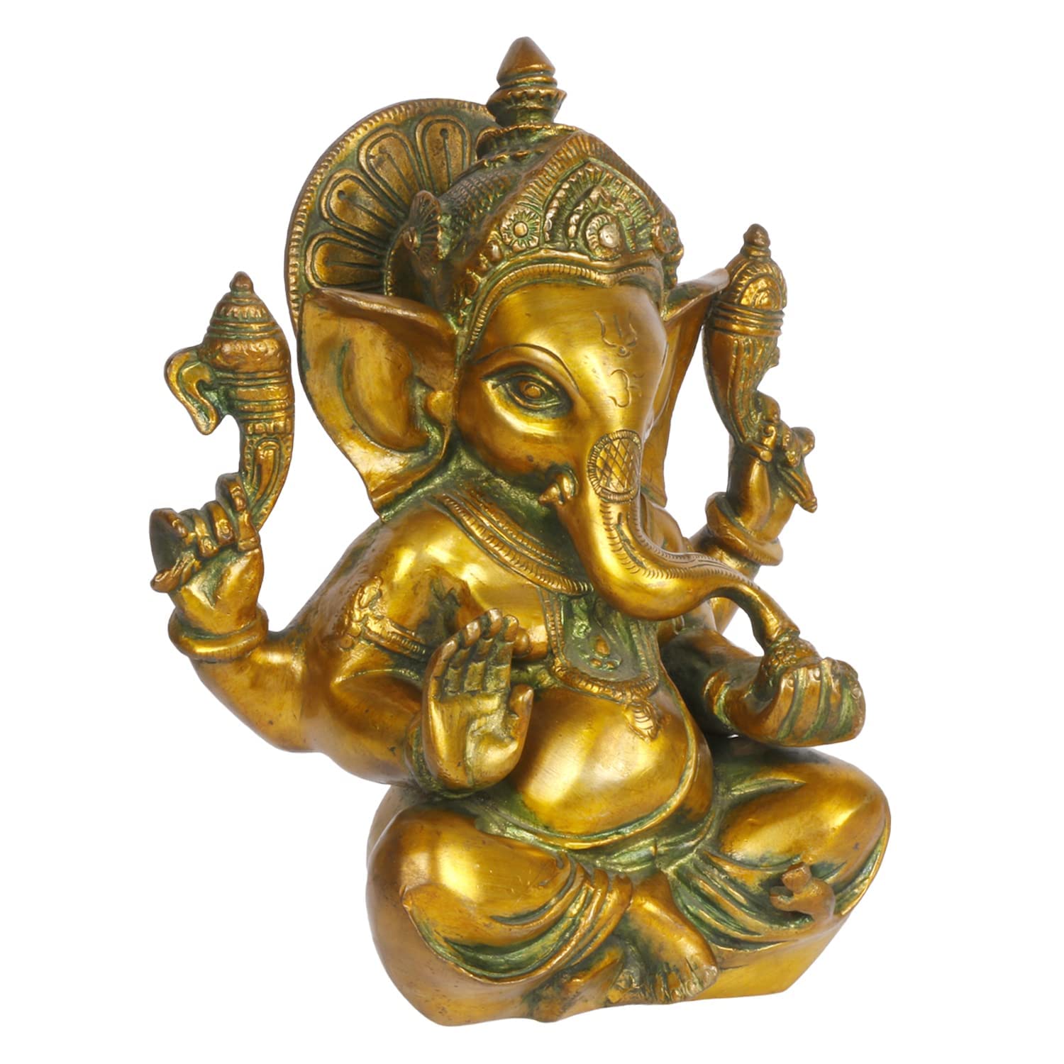Brass Sitting Ganesha Idol In Multicolor Height 8 Inch Weight 3 Kg - SvarupArt
